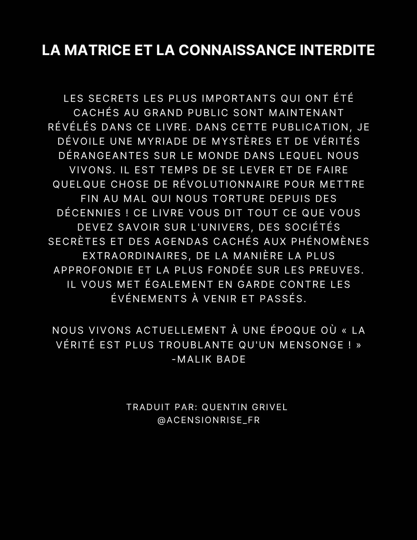La Matrice & la Connaissance Interdite - FRENCH (PDF)